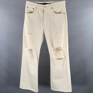 ACNE Size 32 Cream Distressed Cotton Flare Cut Jeans